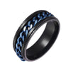 Dark Blue Chain Spinner Ring Black Stainless Steel Anti Anxiety Band