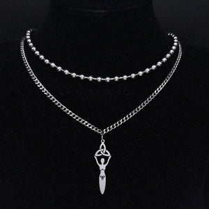 Double Choker Collar Goddess Necklace Stainless Steel Spiritual Boho