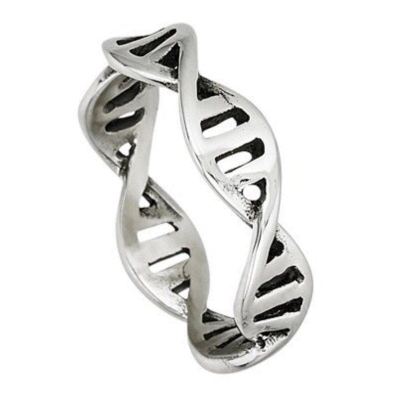 Double Helix DNA Ring Silver Stainless Steel Geneticist Thumb Band