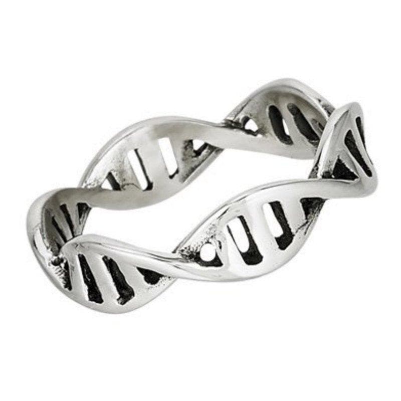 Double Helix DNA Ring Silver Stainless Steel Geneticist Thumb Band