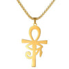 Egyptian Ankh Necklace Gold Stainless Steel Eye of Ra Aunk Amulet  Left View