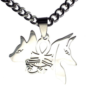Egyptian Anubis Bastet Necklace Stainless Steel Gods of Ancient Egypt Pendant