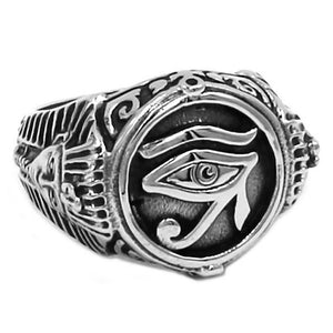 Egyptian Eye of Ra Ring Stainless Steel Ancient Egypt King Tut Signet Band