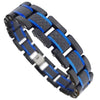 Electric Blue Black Carbon Fiber Bracelet Mens Stainless Steel Cuff