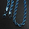 Electric Blue Rope Chain Necklace Stainless Steel 4mm 20-30-in