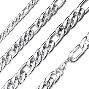 Figaro Chain Necklace 7.5mm Mens Silver Stainless Steel