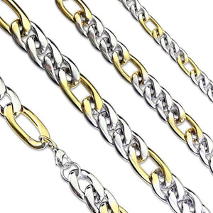 Figaro Chain Necklace Gold Silver Stainless Steel 7.5mm Left View