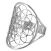 Flower of Life Ring Silver Stainless Steel Spiritual Sacred Geometry Band Left View