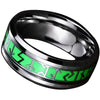 Glow in the Dark Viking Rune Ring Green Silver Stainless Steel Norse Celtic Band Bottom View