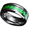Glow in the Dark Viking Rune Ring Green Silver Stainless Steel Norse Celtic Band Top View