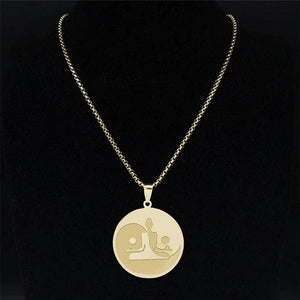 Gold Buddha Yin Yang Necklace Stainless Steel Spiritual Yoga Pendant