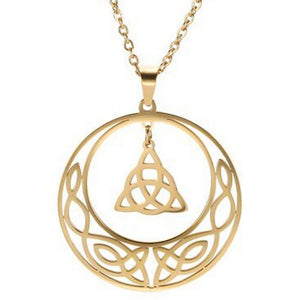 Gold Celtic Circle Trinity Knot Necklace Stainless Steel Triquetra Pendant