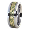 Gold Celtic Dragon Tungsten Ring | Green Carbon Fiber Wedding Bands