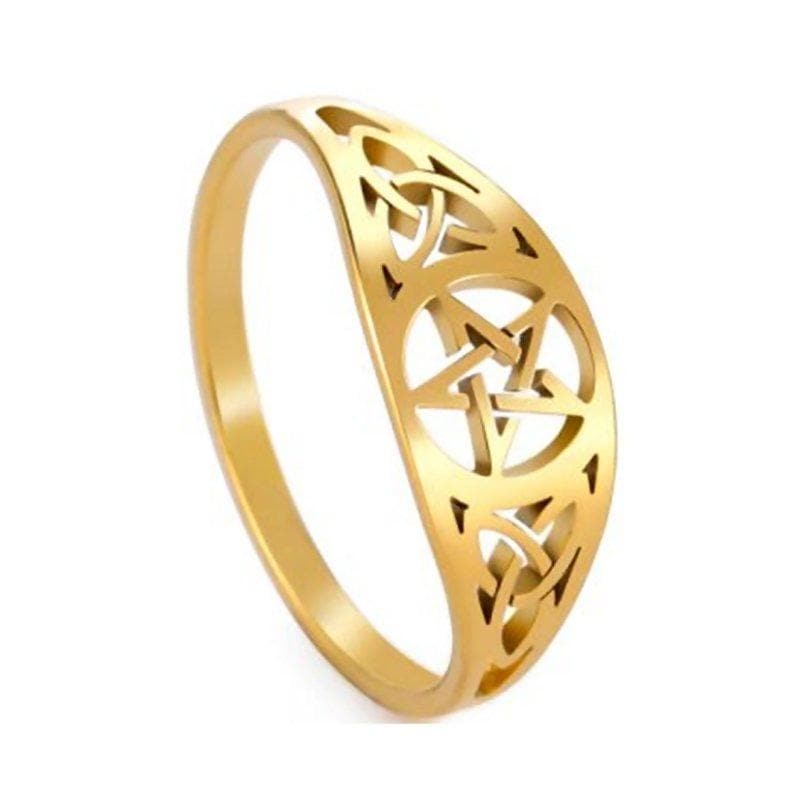 Gold Celtic Pentacle Ring Stainless Steel Protection Star Band
