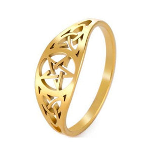 Gold Celtic Pentacle Ring Stainless Steel Protection Star Band