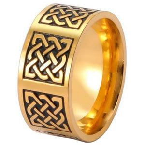 Gold Celtic Ring Stainless Steel Norse Knotwork Viking Wedding Band