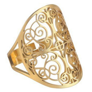 Gold Filigree Boho Ring Stainless Steel Victorian Bohemian Band