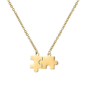 Gold Jigsaw Puzzle Piece Necklace Stainless Steel Autism Awareness Pendant