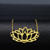 Gold Lotus Flower Necklace Stainless Steel Spiritual Nelumbo Pendant