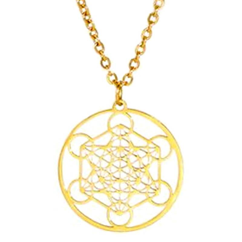 Gold Metatrons Cube Necklace Stainless Steel Sacred Geometry Pendant