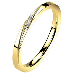 Gold Minimalist Four-Stone Anniversary Ring Stainless Steel CZ Promise Band