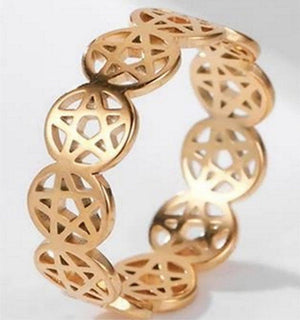 Gold Pentacle Ring Stainless Steel Wicca Pagan Protection Star Band