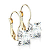 Gold Stainless Steel Clear Princess Cut Cubic Zirconia Earrings Right View