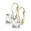 Gold Stainless Steel Clear Princess Cut Cubic Zirconia Earrings