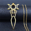 Gold Triple Goddess Necklace Stainless Steel Divine Feminine Moon Amulet