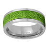 Green Celtic Spinner Ring Stainless Steel 8mm Norse Viking Wedding Band Top View