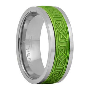 Green Celtic Spinner Ring Stainless Steel 8mm Norse Viking Wedding Band