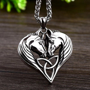 Horse Heart Necklace Stainless Steel Country Equestrian Pony Pendant Close View