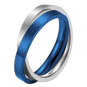 Interlocking Rolling Ring Blue Stainless Steel Opposites Double Band
