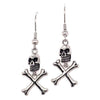 Jolly Roger Earrings Silver Stainless Steel Skull Crossbones Dangle Drops Left View