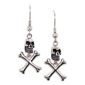 Jolly Roger Earrings Silver Stainless Steel Skull Crossbones Dangle Drops