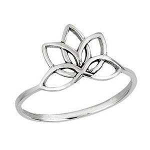 Lotus Flower Ring Womens 925 Sterling Silver Garden Water Lily Boho Band