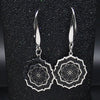 Mandala Earrings Silver Black Stainless Steel Sacred Geometry Dangles