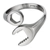 Mechanic Wrench Ring Silver Stainless Steel Open Adjustable Tool Biker Band Bottom View