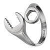 Mechanic Wrench Ring Silver Stainless Steel Open Adjustable Tool Biker Band Left View