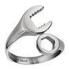 Mechanic Wrench Ring Silver Stainless Steel Open Adjustable Tool Biker Band