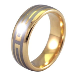 Men's 18K Gold and Silver Tungsten Ring - Domed Wedding Band
