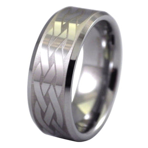 Men's Beveled Edge Celtic Knot Tungsten Ring