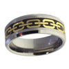 Men's Beveled Edge Gold Chain Inlay Tungsten Ring
