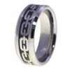 Men's Beveled Edge Silver Chain Inlay Tungsten Ring 1
