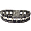 Men's Black Silicone Stainless Steel Rocker Bracelet 8 Inch