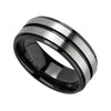 Mens Classic Two Tone Black Steel Titanium Ring Wedding Band Right View