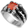 Men's Dragon Claw Stainless Steel Ring w/Red Cubic Zirconia Stone