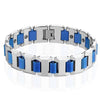 Mens Electric Blue Tungsten Magnetic Link Bracelet Modern Cuff Bangle
