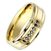 Mens Gold Wedding Band Stainless Steel Cubic Zirconia Modern Bling Ring Right View