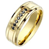 Mens Gold Wedding Band Stainless Steel Cubic Zirconia Modern Bling Ring